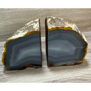 Natural Agate Geode Bookends Set Stone Crystal Decor Heavy Duty